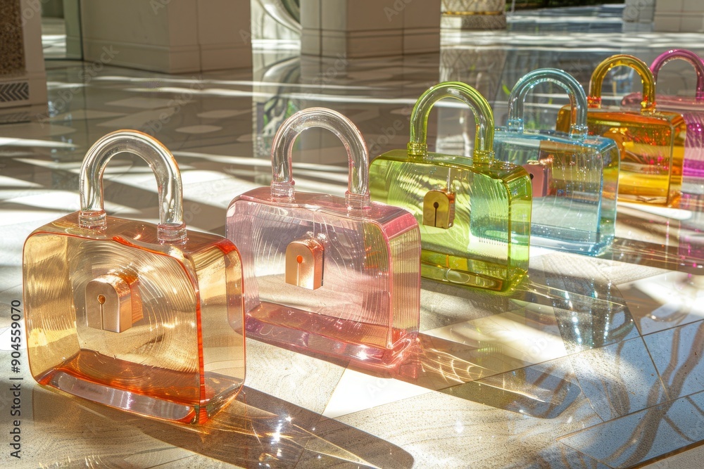 Poster transparent locks on a reflective surface, showcasing the concept of transparent and open security s