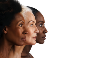 Multicultural diverse women with different nationalities and cultures, beauty skin concept side view, isolated on transparent background