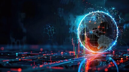 Fototapeta premium Futuristic globe with vibrant data connections, representing technology and global communication in a digital world.