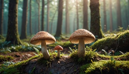 Mushrooms in a Forest.