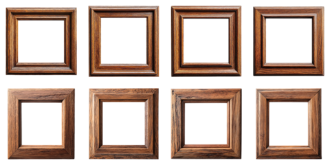 Collection of Wooden Picture Frame With Blank Photo Insert On White Background For Personalized Home Decor isolated on transparent background. Generative ai