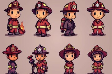 Cartoon Firefighters Set