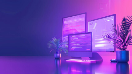 3D computer app for website, office, business, design isolated on purple background. 3D render icon illustration wallpaper.