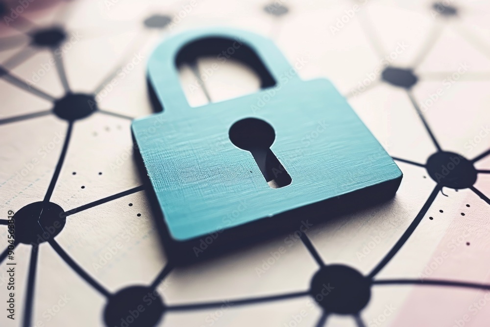 Poster robotic gears interlocked with a security lock, depicting the synergy between mechanical systems and