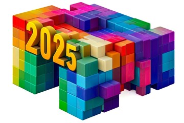Obraz premium Colorful 3D Blocks Forming The Number 2025 In Bold Yellow, Creating A Vibrant And Modern Visual