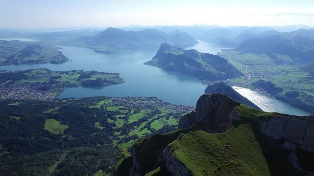 Breathtaking view of Lucerne Lake from a Swiss mountain peak is mesmerizing and unforgettable