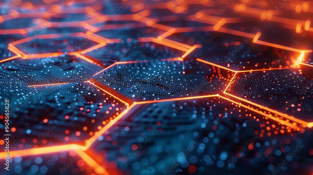 Poster futuristic 3d hexagonal grid with glowing edges and depth