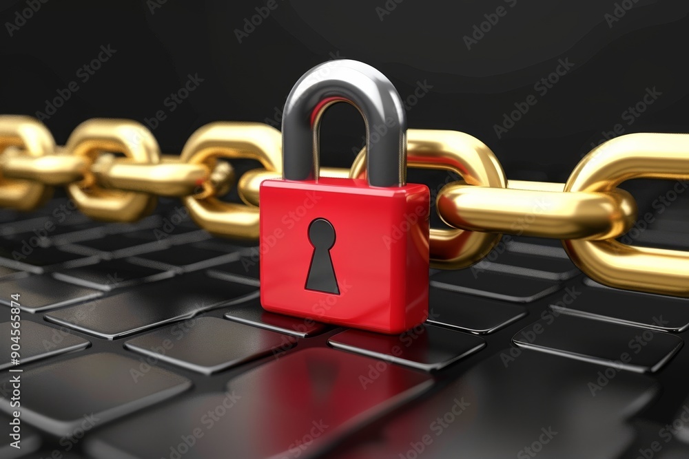 Poster golden lock securing a chain, depicting wealth protection and secure transactions.