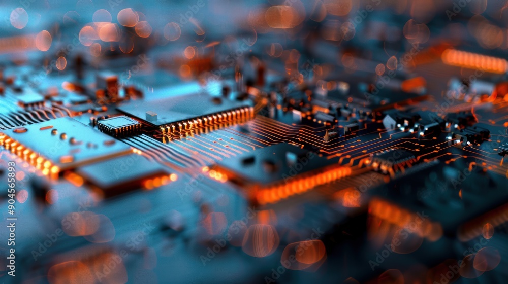Poster close-up of a circuit board with glowing traces