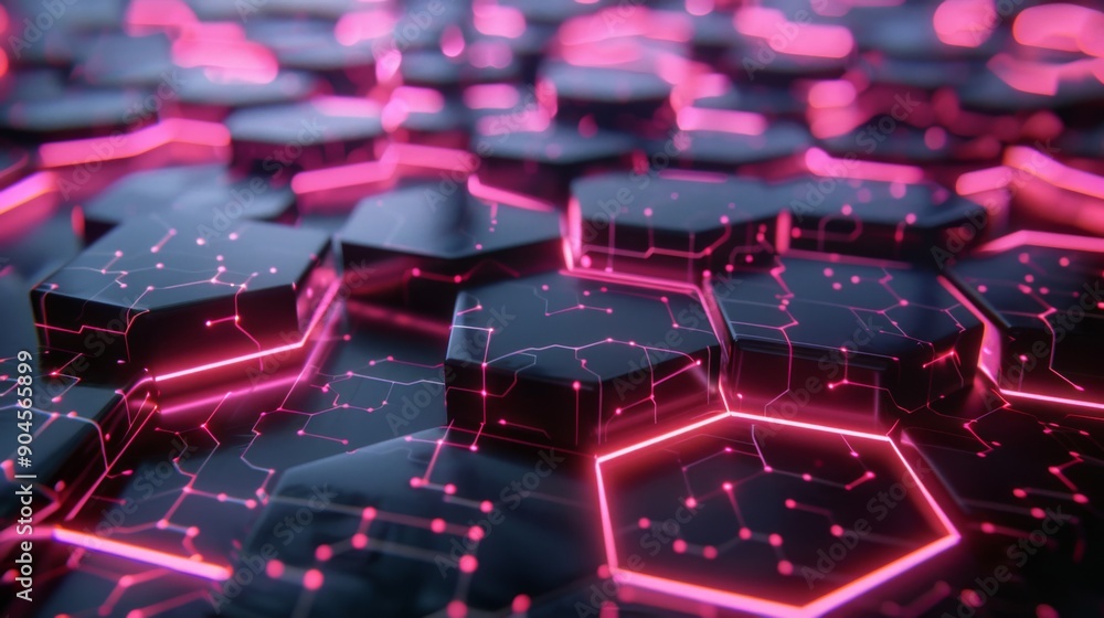 Poster futuristic 3d hexagonal grid with glowing edges and depth