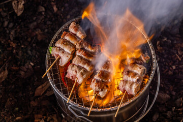 串焼きバーベキュー　Charcoal barbecue of skewered meat
