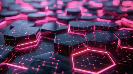 Obraz premium Futuristic 3D hexagonal grid with glowing edges and depth