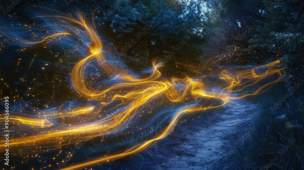Canvas Prints abstract light trails in a forest