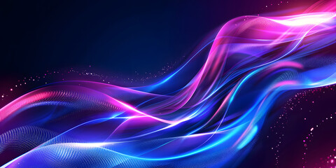 abstract dark blue background with wavy rays of light. pink and blue neon light. futuristic design