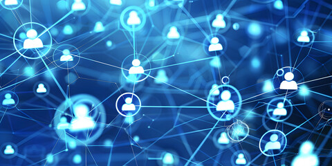 abstract geometric background with many people icons. blue background visualizing social networks or the Internet web. 3d rendering