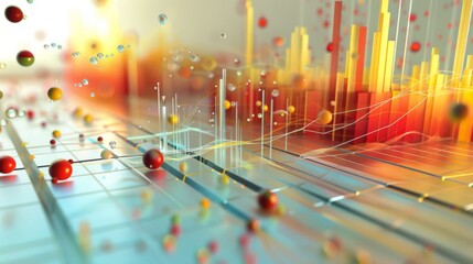 Rotating 3D graph highlighting various aspects of a business strategy, with dynamic elements.