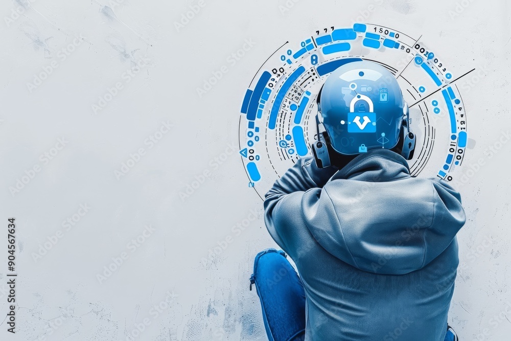 Poster futuristic robot with a secure digital mind, symbolizing the fusion of ai and advanced cybersecurity