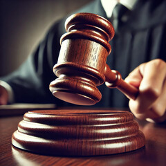 Close-Up of Judge Hitting Gavel in Courtroom