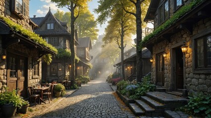 Picturesque cobblestone street in a charming medieval village.