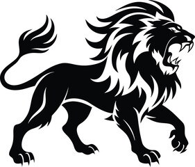Obraz premium Lion roaring silhouette animal illustration vector