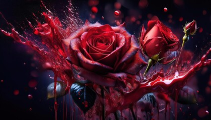 Explosive Elegance: Red Roses and Dramatic Splashes