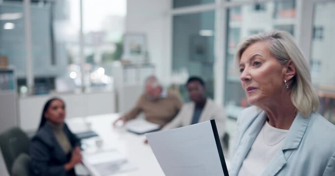 Business people, glass and writing in meeting for presentation, project proposal and sales pitch for investors. Clients, woman and value proposition for partnership, collaboration and b2b planning