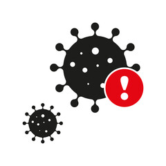 Virus alert icon. Black, red, and white vector illustration. Warning symbol.