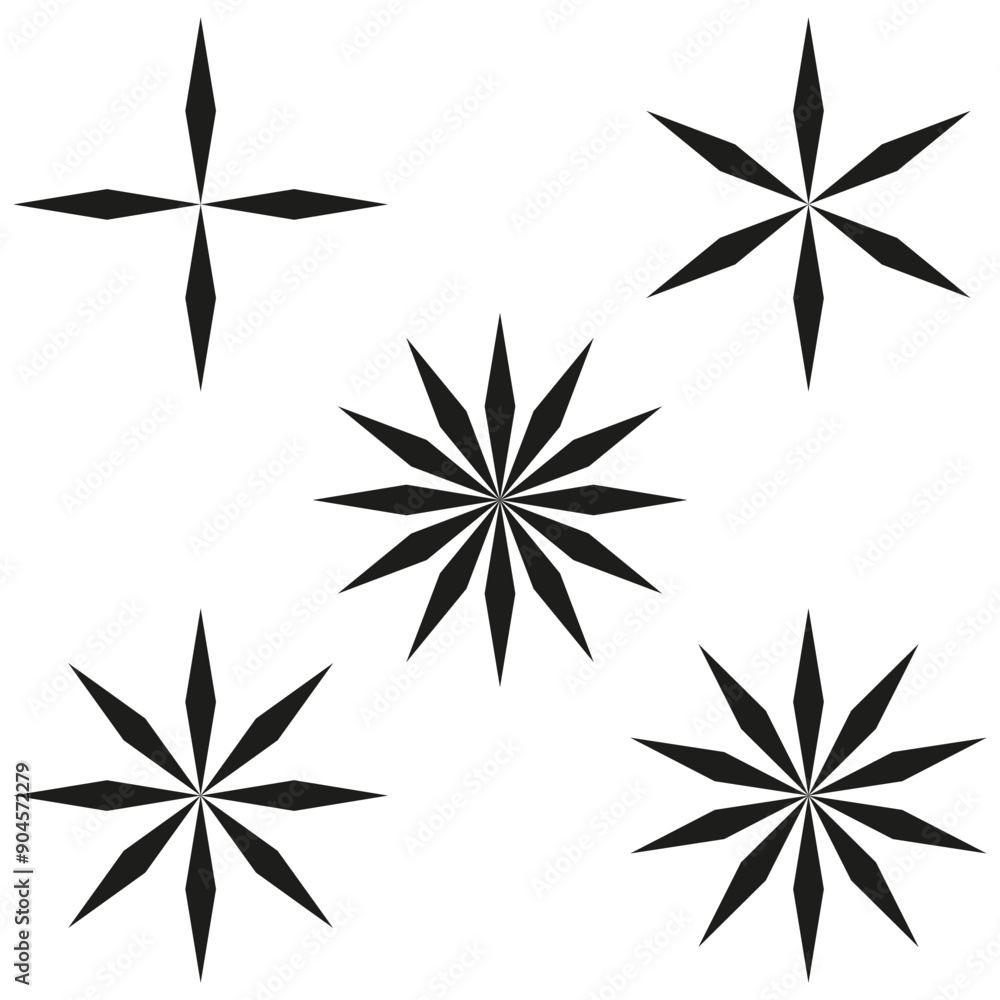 Poster starburst pattern set. black geometric shapes. abstract vector design. modern graphic elements.