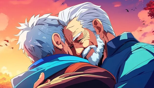 Old man reuniting with his firend