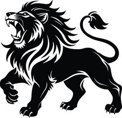 Obraz premium Lion roaring silhouette animal illustration vector
