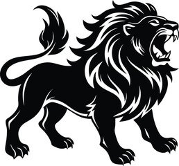 Lion roaring silhouette animal illustration vector