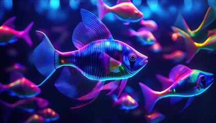 Image of Colorful Neon Fish in Aquatic Environment printed on Printed Glass Basin Splashbacks