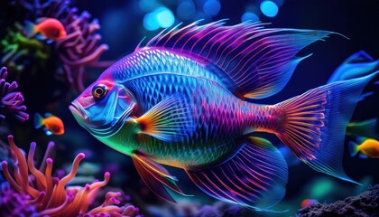 Fototapeta premium Vibrant Tropical Fish in Coral Reef Aquarium