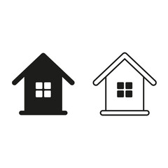 House icons set. Black and white vector illustrations. Simple home symbols.