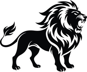 Obraz premium Lion roaring silhouette animal illustration vector