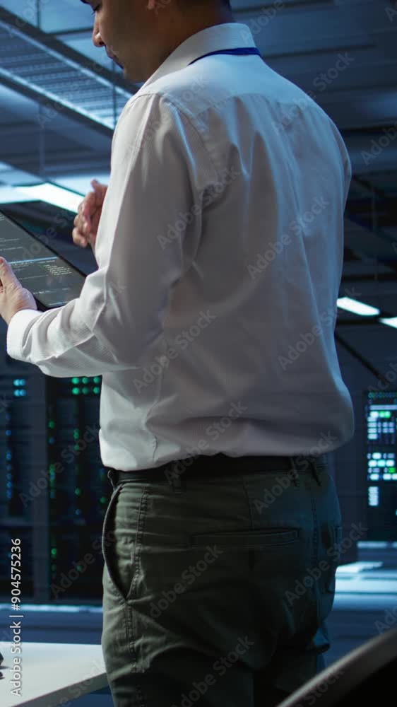 Poster vertical video data center engineer responsible for installation and repair of networking equipment 