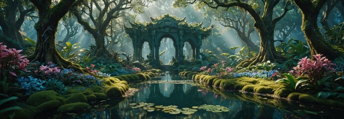 Obraz premium Ancient Ruins in a Lush Jungle.