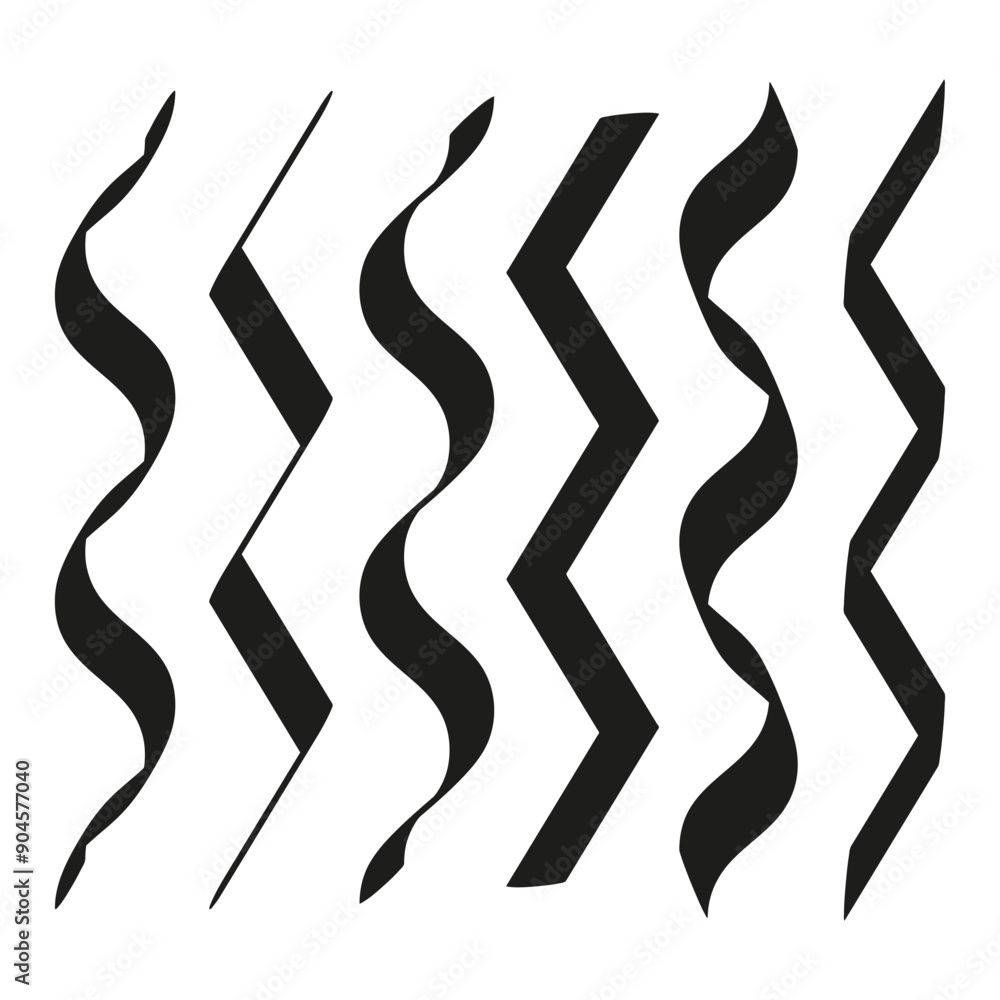 Poster wavy and zigzag lines. black abstract shapes. dynamic patterns. vector graphic.