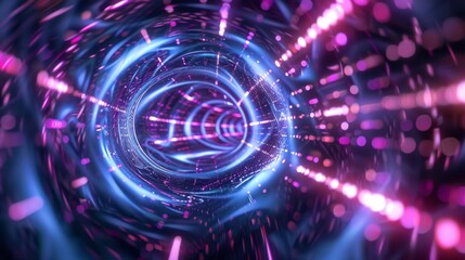 Neon Light Tunnel with Abstract Digital Technology Background for cyberpunk concept