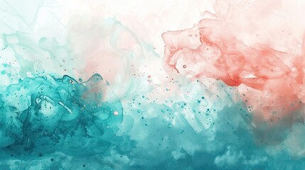 Dreamy blend of turquoise and coral hues in an abstract watercolor painting