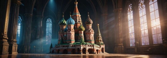 Fototapeta premium St. Basil's Cathedral Miniature Model in a Grand Hall.
