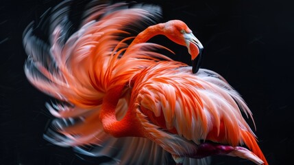 Fototapeta premium Flamingo fluttering its feathers, capturing the movement in the image generative ai