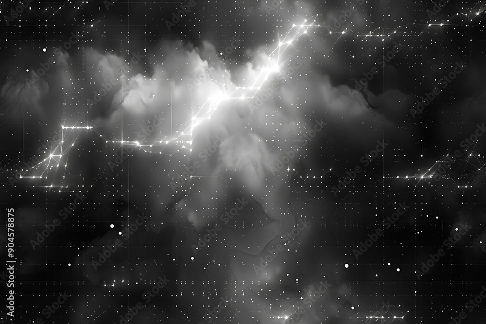 Poster seamless texture featuring dark waves with glowing dots and lines, creating a futuristic and dynamic