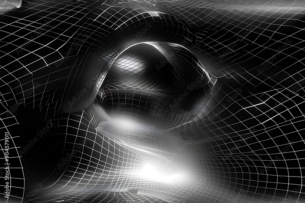 Poster seamless texture featuring dark waves with glowing dots and lines, creating a futuristic and dynamic