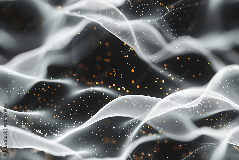 Poster seamless texture featuring dark waves with glowing dots and lines, creating a futuristic and dynamic