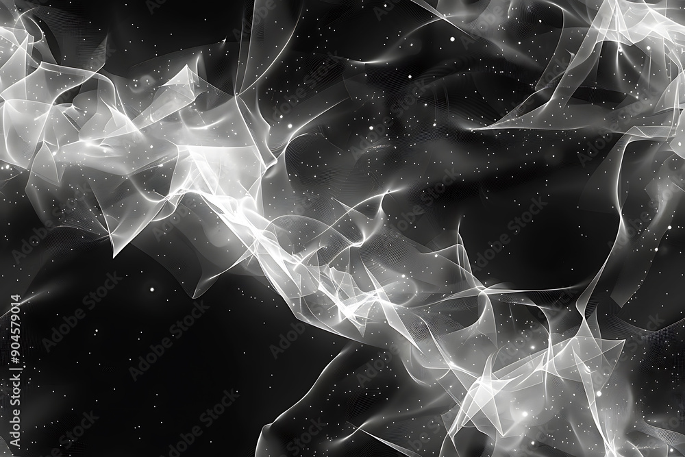 Poster seamless texture featuring dark waves with glowing dots and lines, creating a futuristic and dynamic