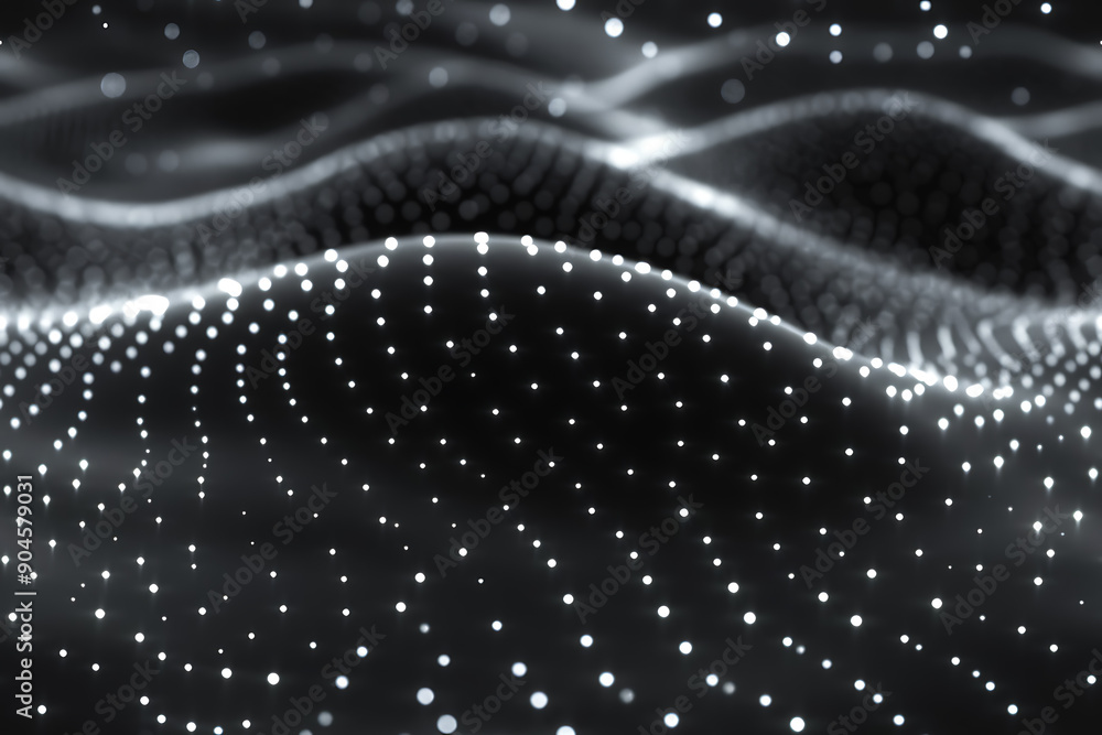 Poster seamless texture featuring dark waves with glowing dots and lines, creating a futuristic and dynamic