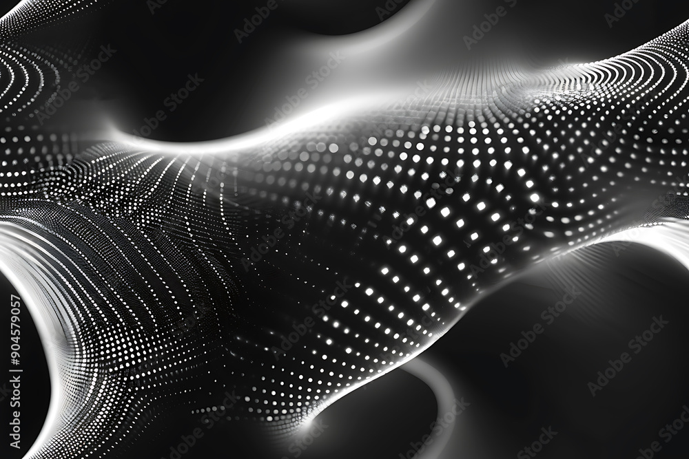 Poster seamless texture featuring dark waves with glowing dots and lines, creating a futuristic and dynamic
