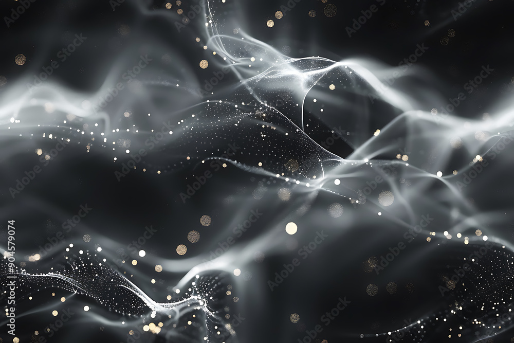 Poster seamless texture featuring dark waves with glowing dots and lines, creating a futuristic and dynamic