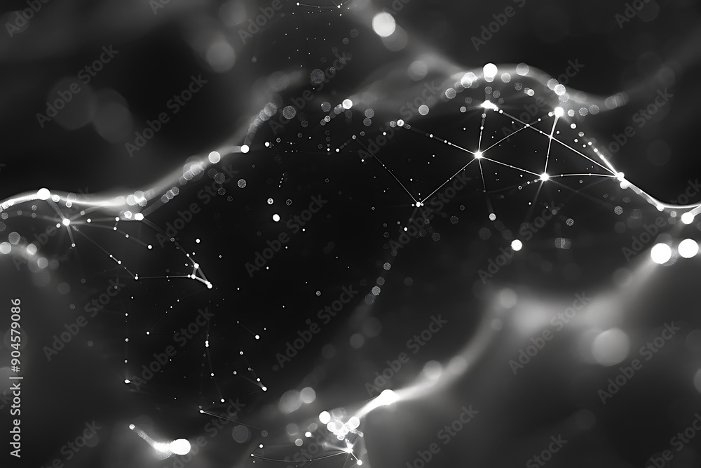 Poster seamless texture featuring dark waves with glowing dots and lines, creating a futuristic and dynamic